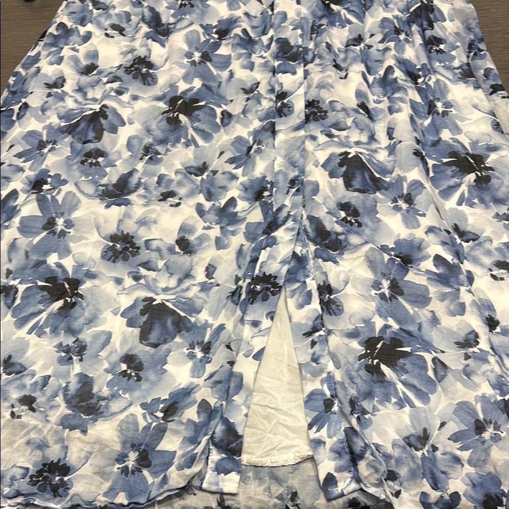 Bella Dahl Blue Watercolor Floral Midi Dress | Flowy Romantic | Size M - Picture 7 of 12